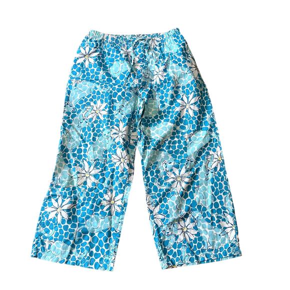 Lilly Pultizer Vintage V2K Blue TIger Floral Jungle Print Pants Size Medium - Picture 1 of 4